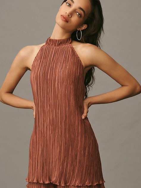 Anthropologie Halter Pliss Playsuit Bronze | Size Us 2 / Eu 34